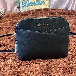 MICHAEL KORS Black Saffiano Crossbody Bag with Gold Hardware